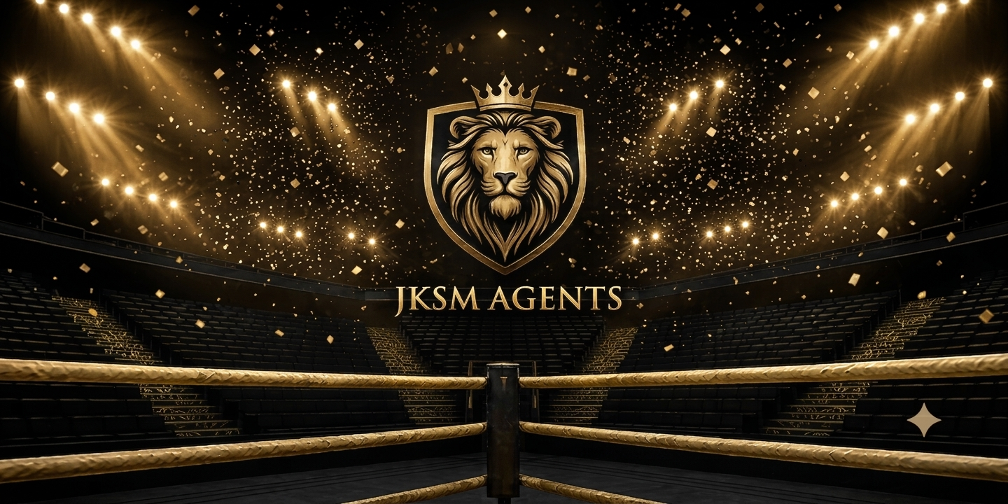The JKSM Agents lion crest above a championship boxing ring